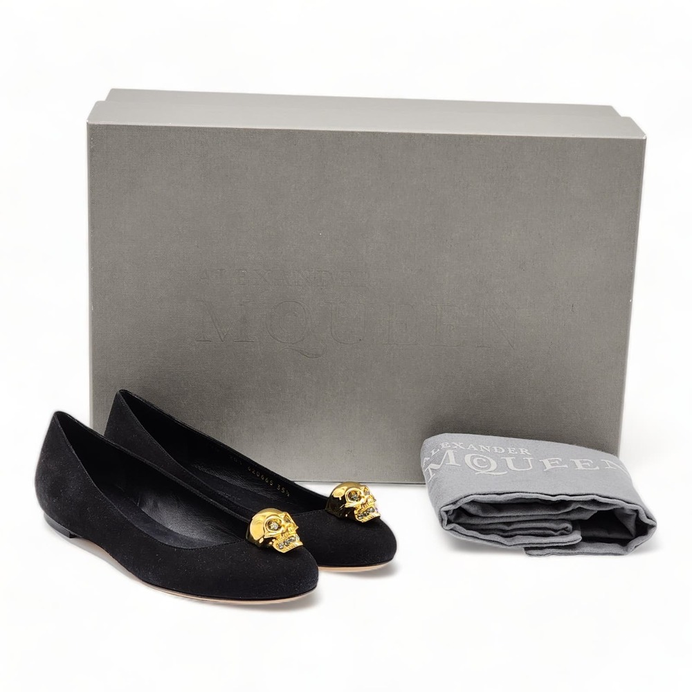 Alexander McQueen Classic Skull Leather Ballerinas Flats Shoes NIB Black 35.5